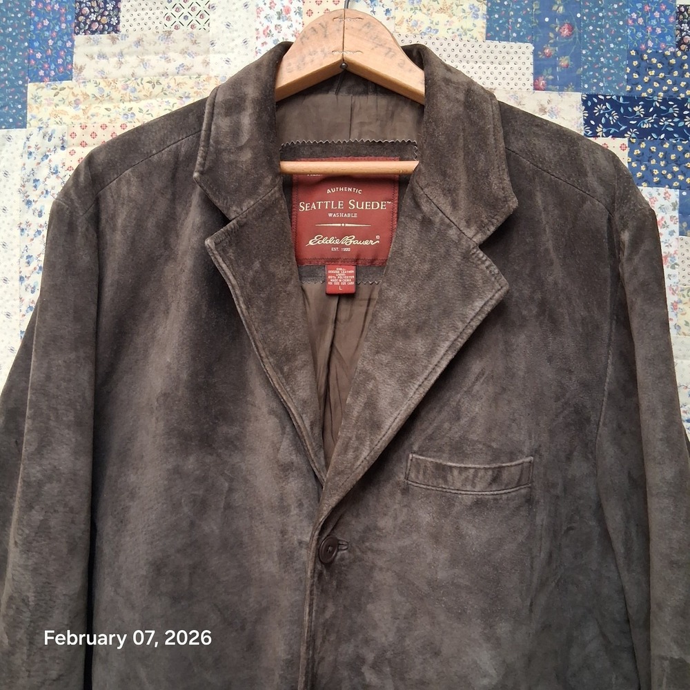 Eddie Bauer‎ Seattle Suede Blazer Jacket Size Large Lined Brown - Picture 2 of 15